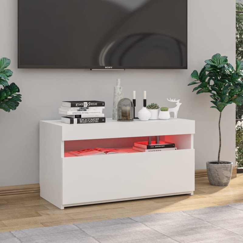vidaXL TV skrinka s LED svetlami lesklá biela 75x35x40 cm