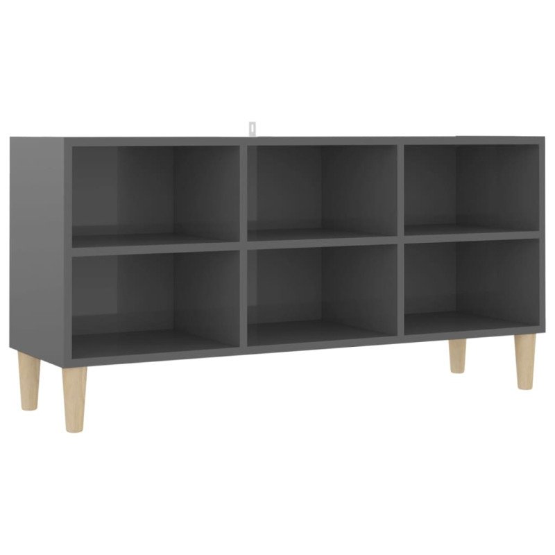 vidaXL TV stolík nohy z masívneho dreva lesklý sivý 103,5x30x50 cm
