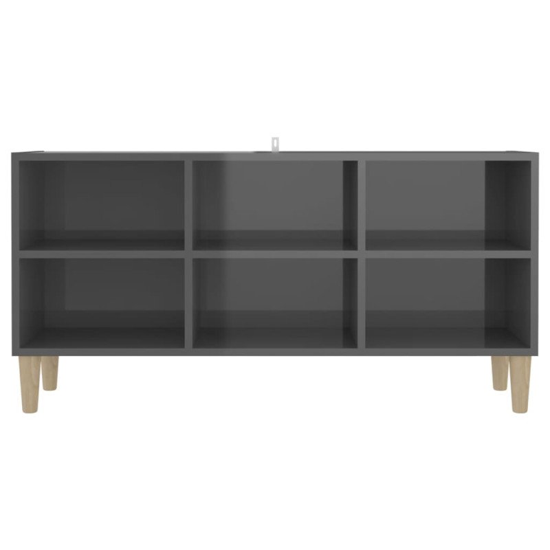 vidaXL TV stolík nohy z masívneho dreva lesklý sivý 103,5x30x50 cm