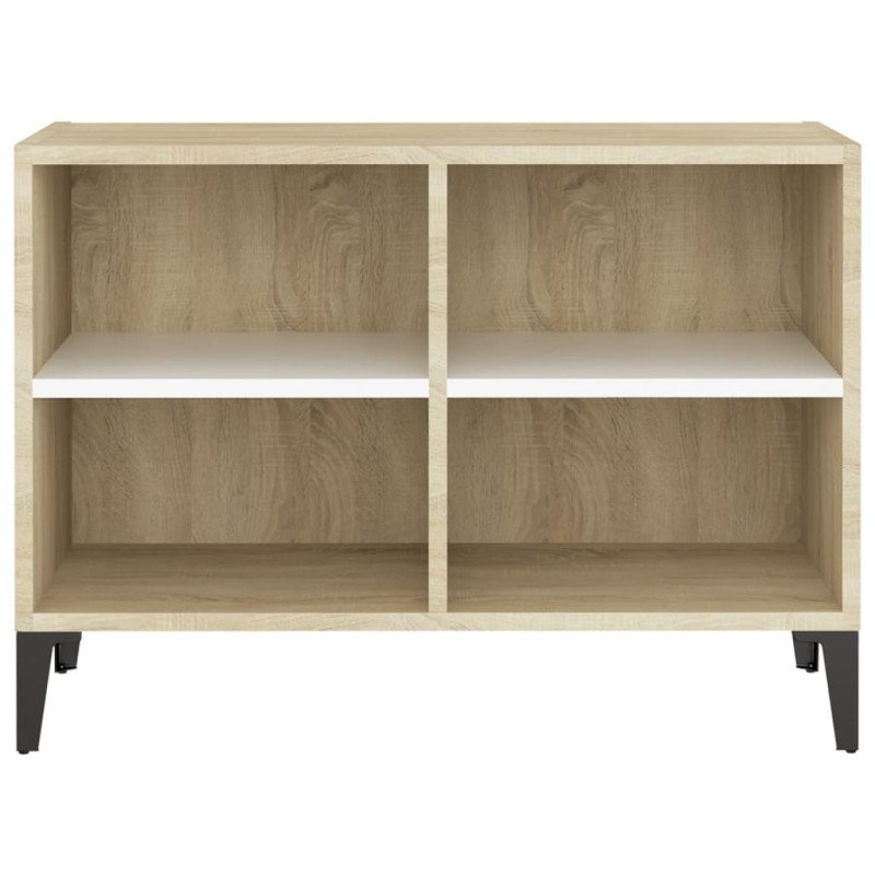 vidaXL TV stolík nohy z kovu biely a dub sonoma 69,5x30x50 cm