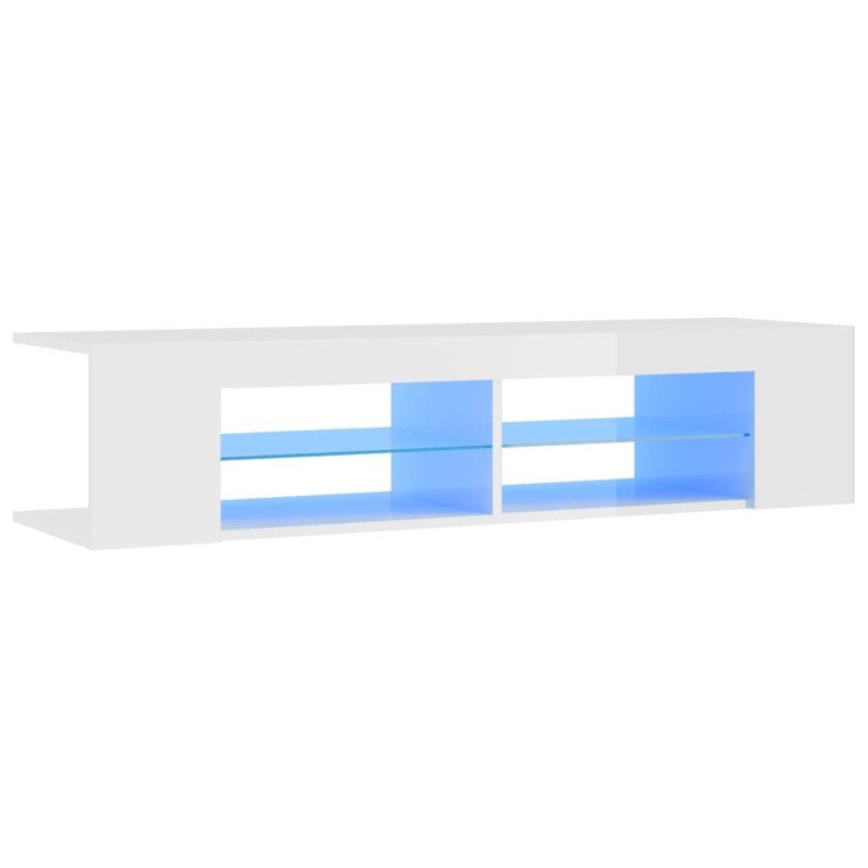 vidaXL TV skrinka s LED svetlami lesklá biela 135x39x30 cm