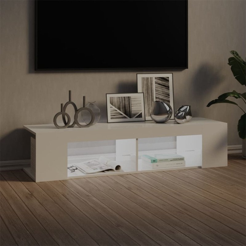 vidaXL TV skrinka s LED svetlami lesklá biela 135x39x30 cm