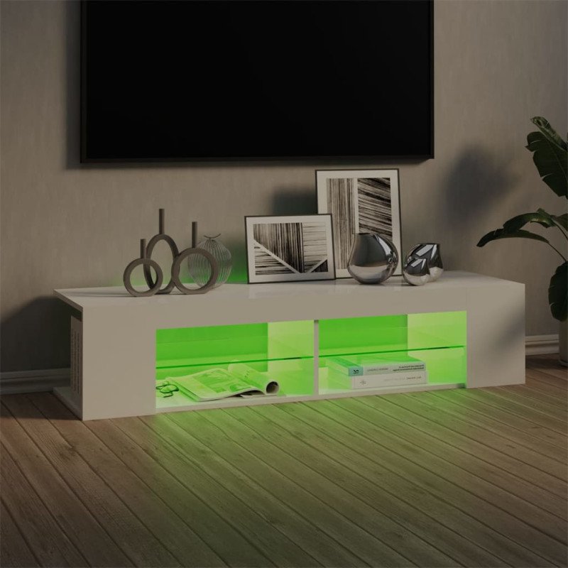 vidaXL TV skrinka s LED svetlami lesklá biela 135x39x30 cm