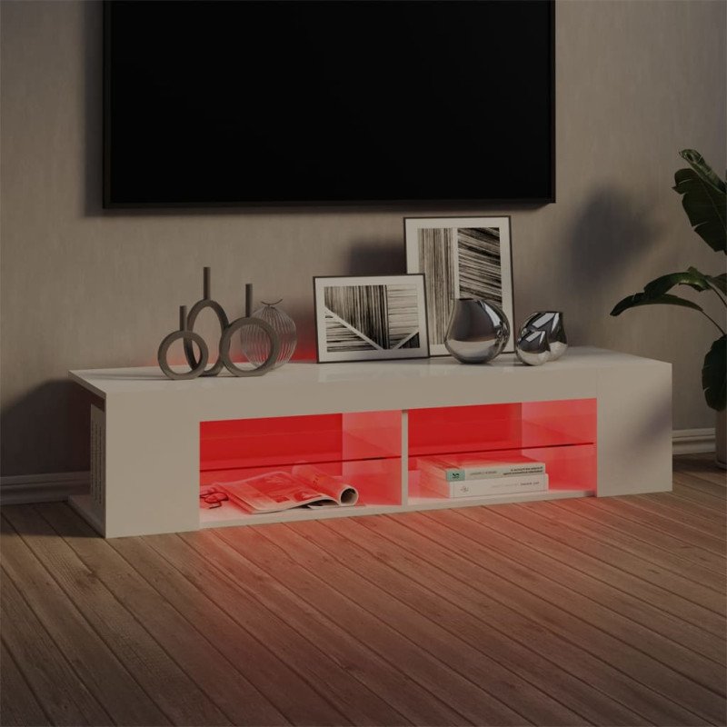 vidaXL TV skrinka s LED svetlami lesklá biela 135x39x30 cm