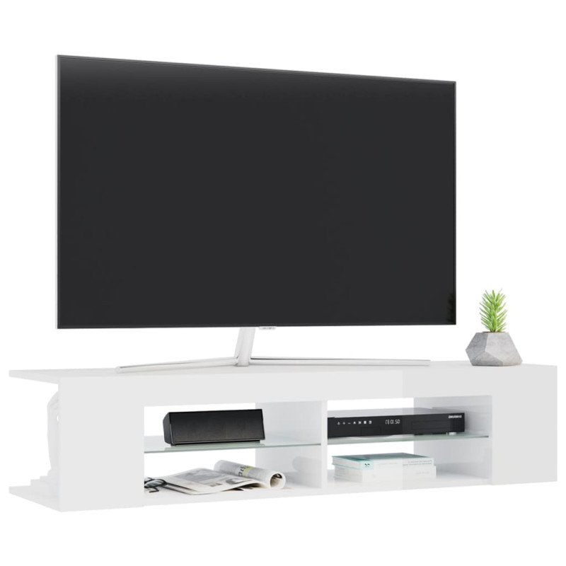 vidaXL TV skrinka s LED svetlami lesklá biela 135x39x30 cm