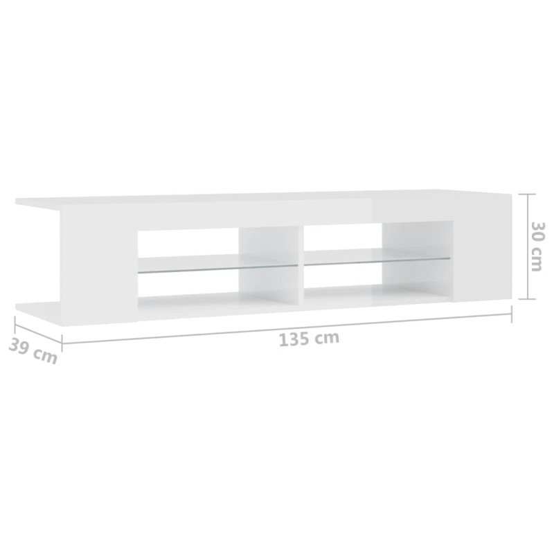 vidaXL TV skrinka s LED svetlami lesklá biela 135x39x30 cm
