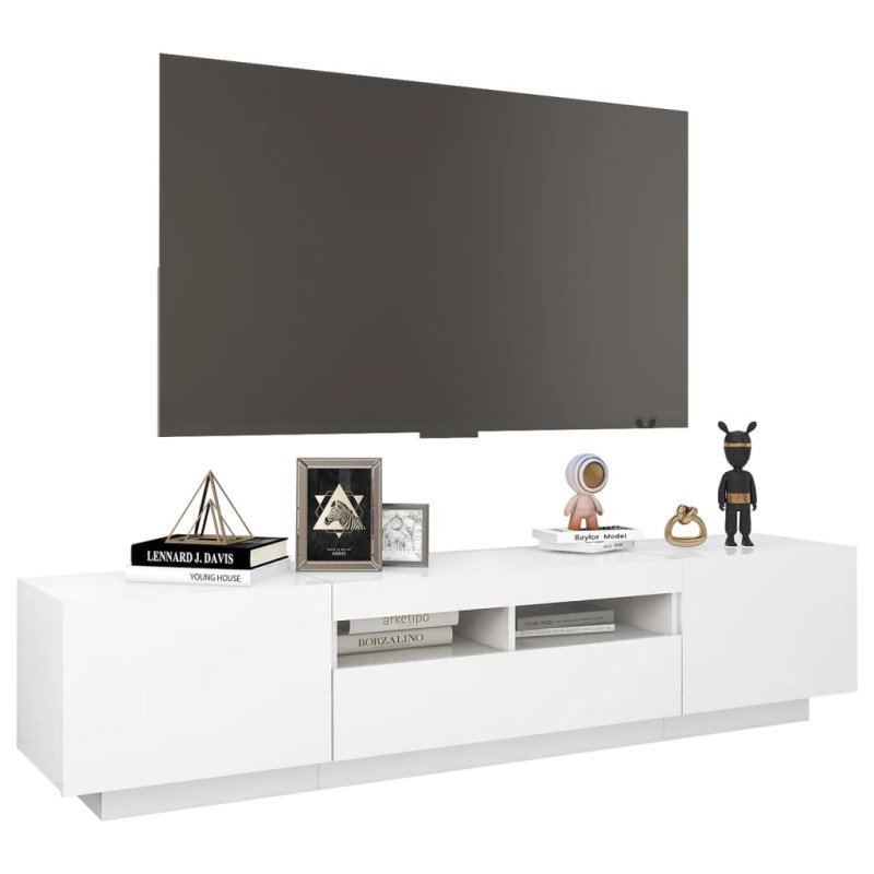 vidaXL TV skrinka s LED svetlami biela 180x35x40 cm