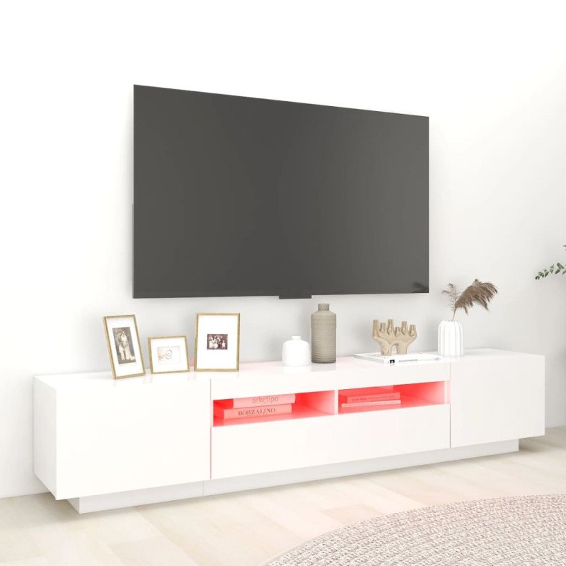 vidaXL TV skrinka s LED svetlami biela 200x35x40 cm