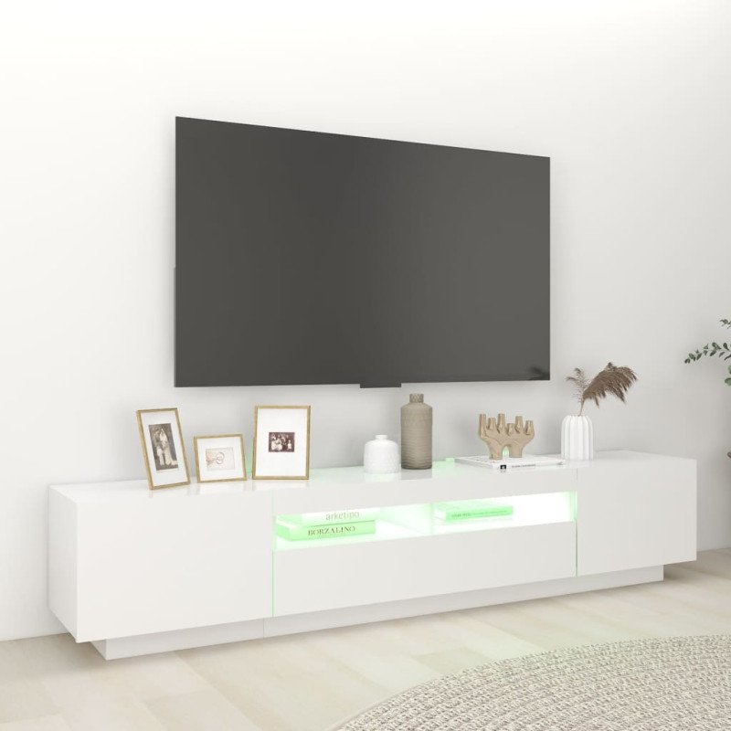 vidaXL TV skrinka s LED svetlami biela 200x35x40 cm