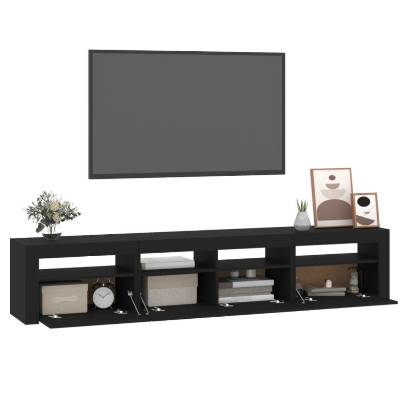 vidaXL TV skrinka s LED svetlami čierna 210x35x40 cm