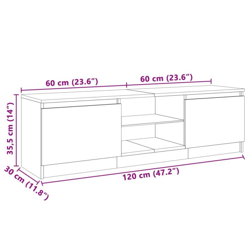 vidaXL TV skrinka s LED, tmavý dub 120x30x35,5 cm