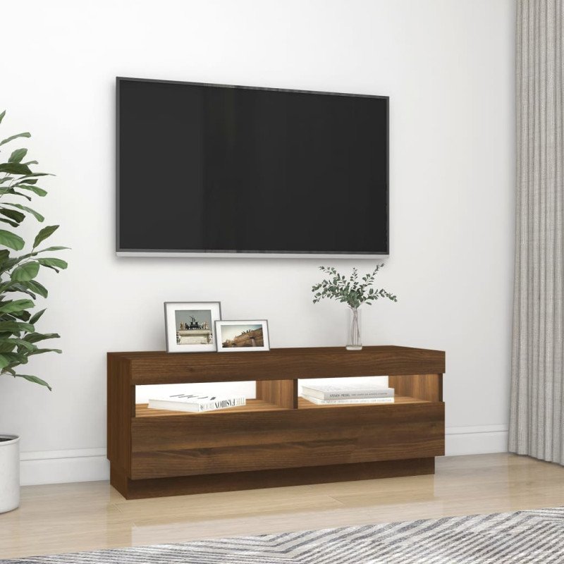 vidaXL TV skrinka s LED, hnedý dub 100x35x40 cm