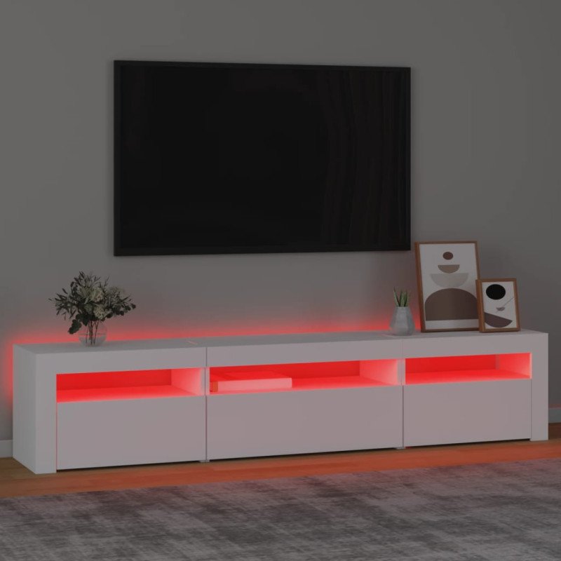 vidaXL TV skrinka s LED svetlami biela 195x35x40 cm