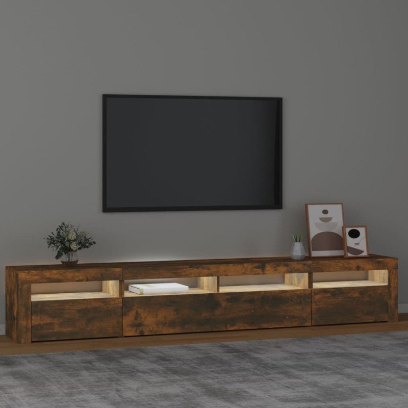 vidaXL TV skrinka s LED svetlami dymový dub 240x35x40 cm
