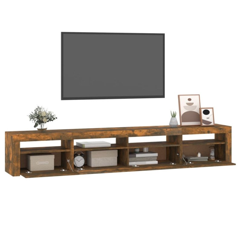 vidaXL TV skrinka s LED svetlami dymový dub 240x35x40 cm