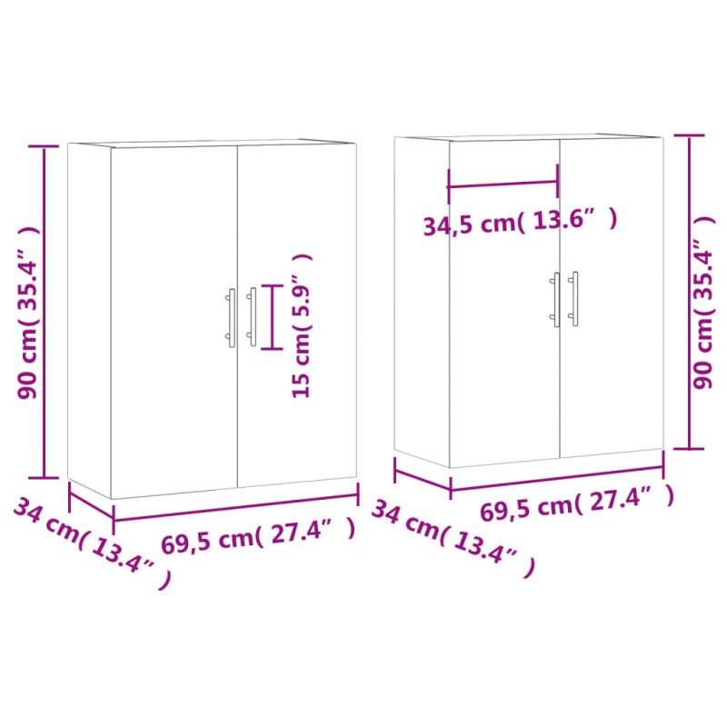 vidaXL Nástenné skrinky 2 ks betónové sivé 69,5x34x90 cm