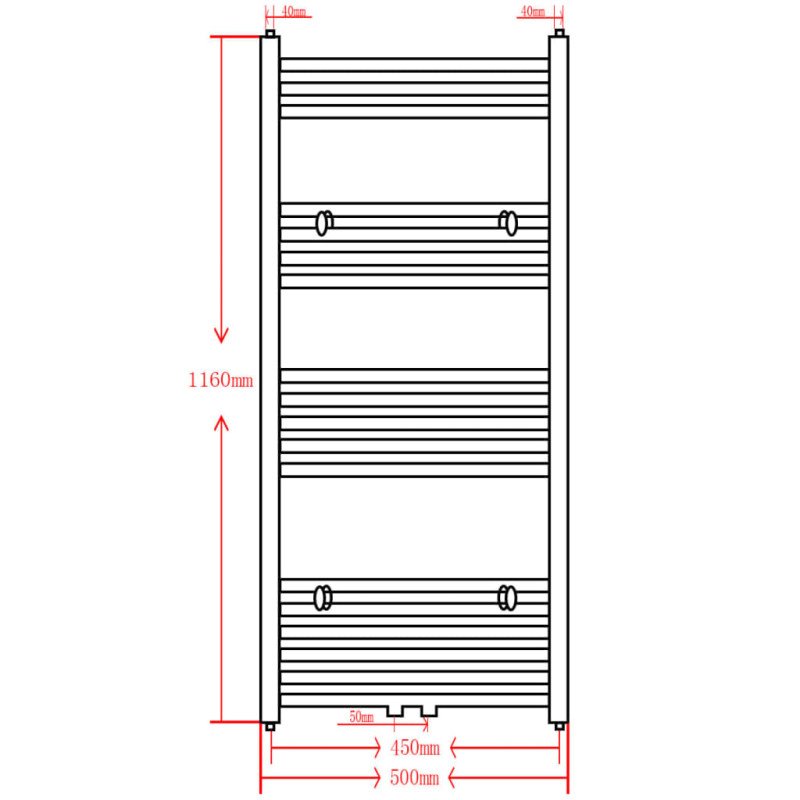 Čierny rebríkový radiátor na centrálne vykurovanie, rovný 500x1160 mm
