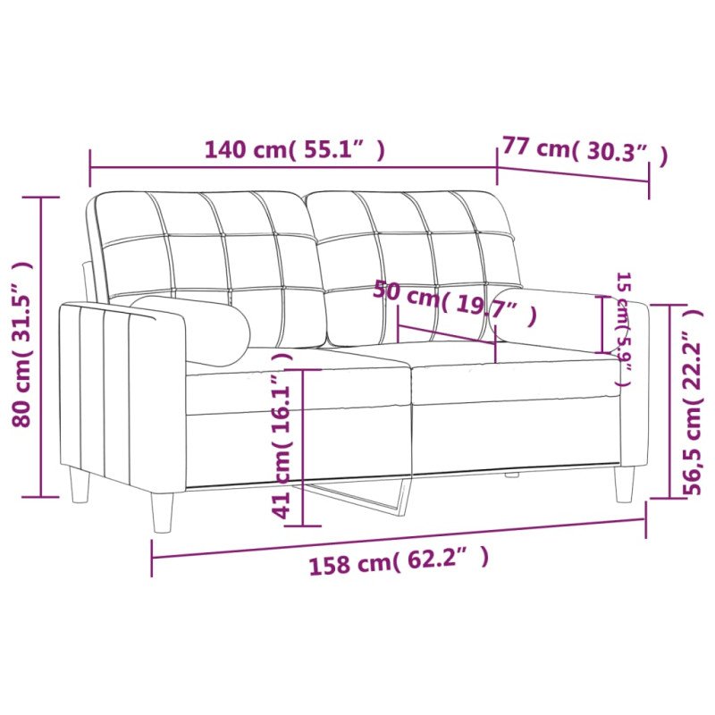 vidaXL 2-miestna pohovka s vankúšmi svetlosivá 140 cm látka