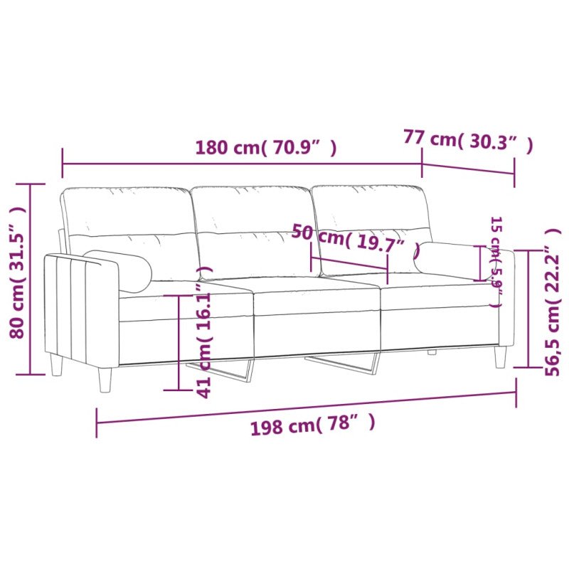 vidaXL 3-miestna pohovka s vankúšikmi krémová 180 cm látka