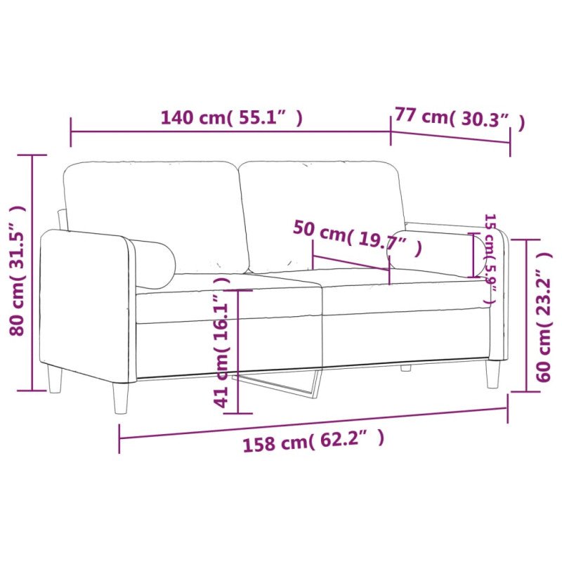 vidaXL 2-miestna pohovka s vankúšmi modrá 140 cm zamat