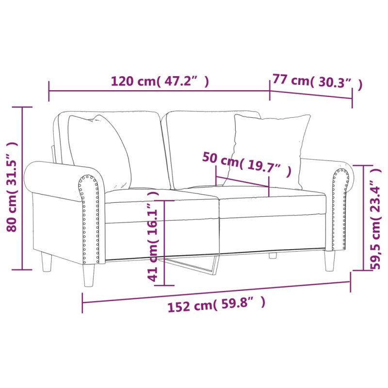vidaXL 2-miestna pohovka s vankúšmi tmavosivá 120 cm zamat