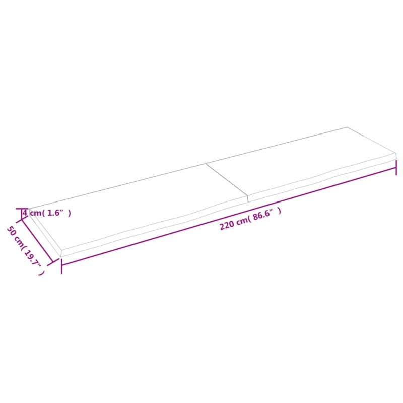 vidaXL Stolová doska tmavosivá 220x50x(2-4) cm ošetrený dubový masív