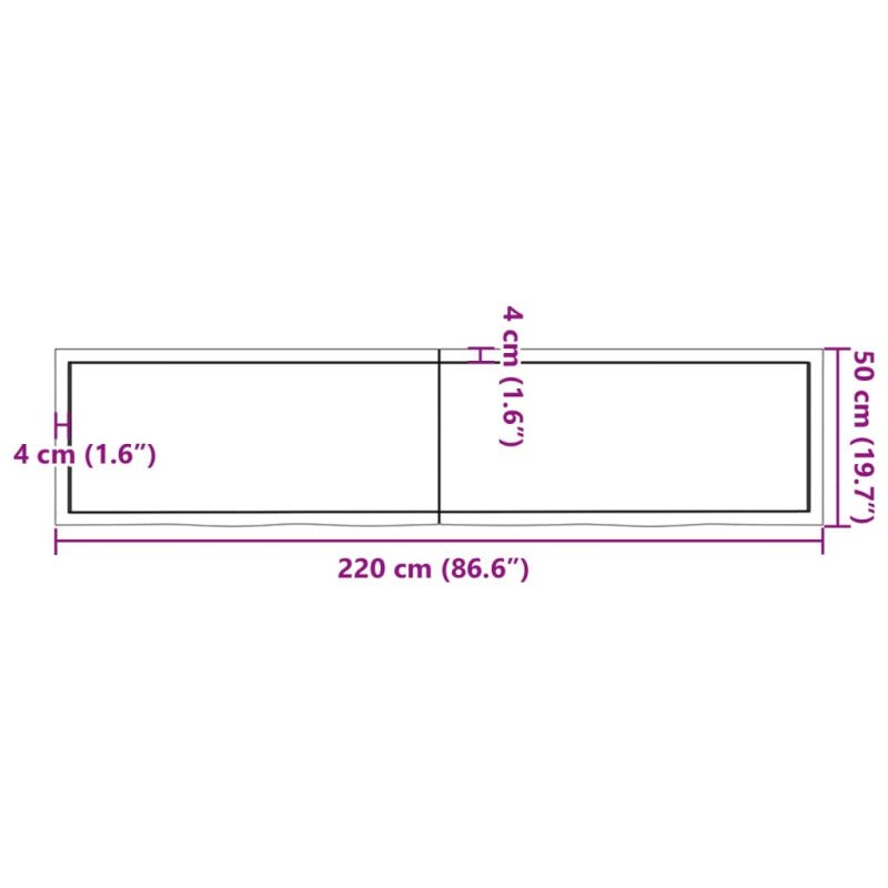 vidaXL Stolová doska tmavosivá 220x50x(2-4) cm ošetrený dubový masív