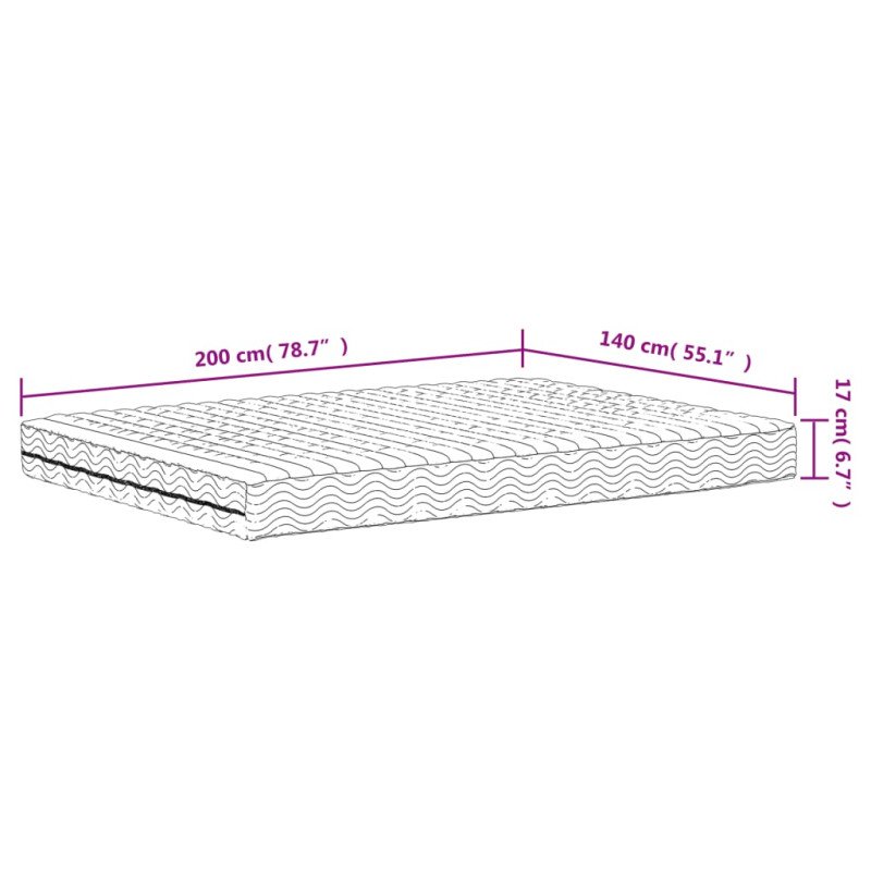 vidaXL Penový matrac biely 140x200 cm tvrdosť H2 H3