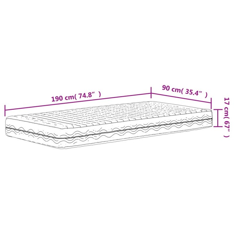 vidaXL Penový matrac biely 90x190 cm tvrdosť H2 H3