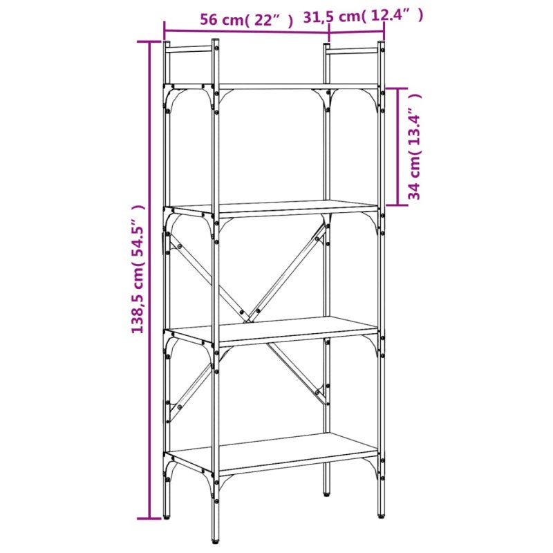 vidaXL Knižnica 4-poschodová sivá sonoma 56x31,5x138,5 cm komp. drevo