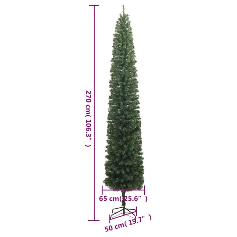 vidaXL Úzky vianočný stromček so stojanom 270 cm PVC