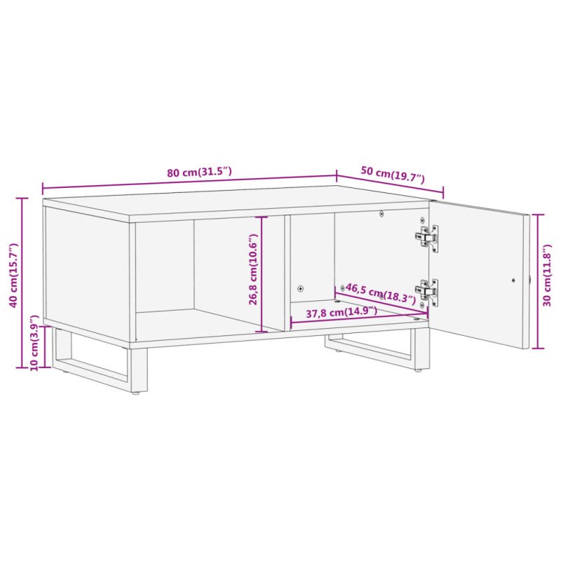 vidaXL Konferenčný stolík hnedo-čierny 80x50x40 cm masívne mago