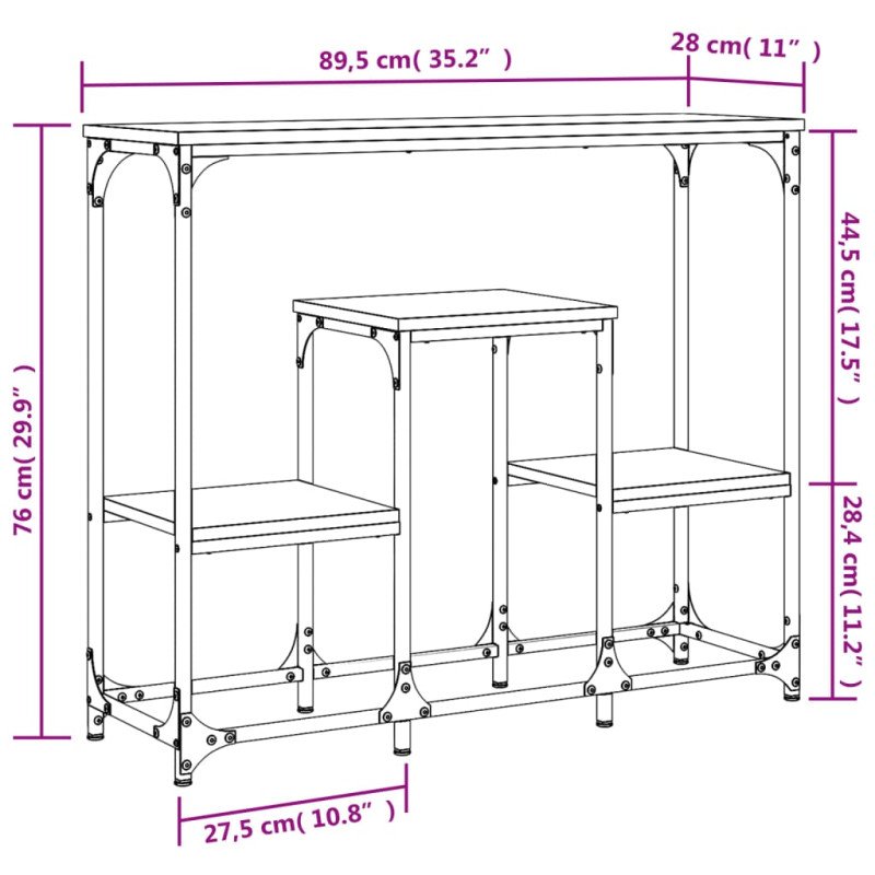 vidaXL Konzolový stolík čierny 89,5x28x76 cm kompozitné drevo