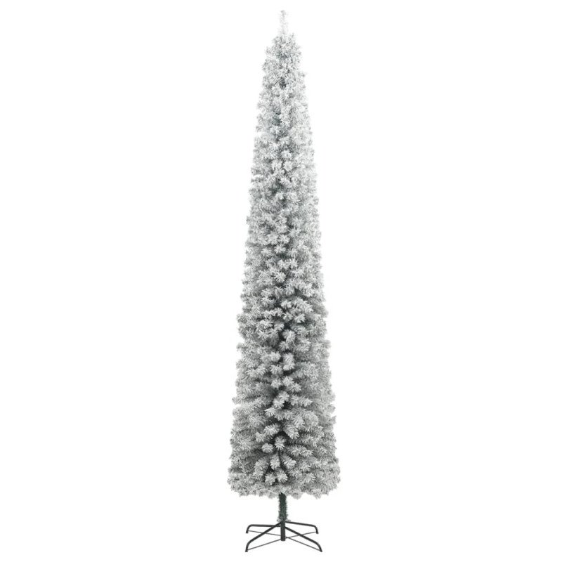 vidaXL Úzky vianočný stromček so stojanom a vločkami 270 cm PVC