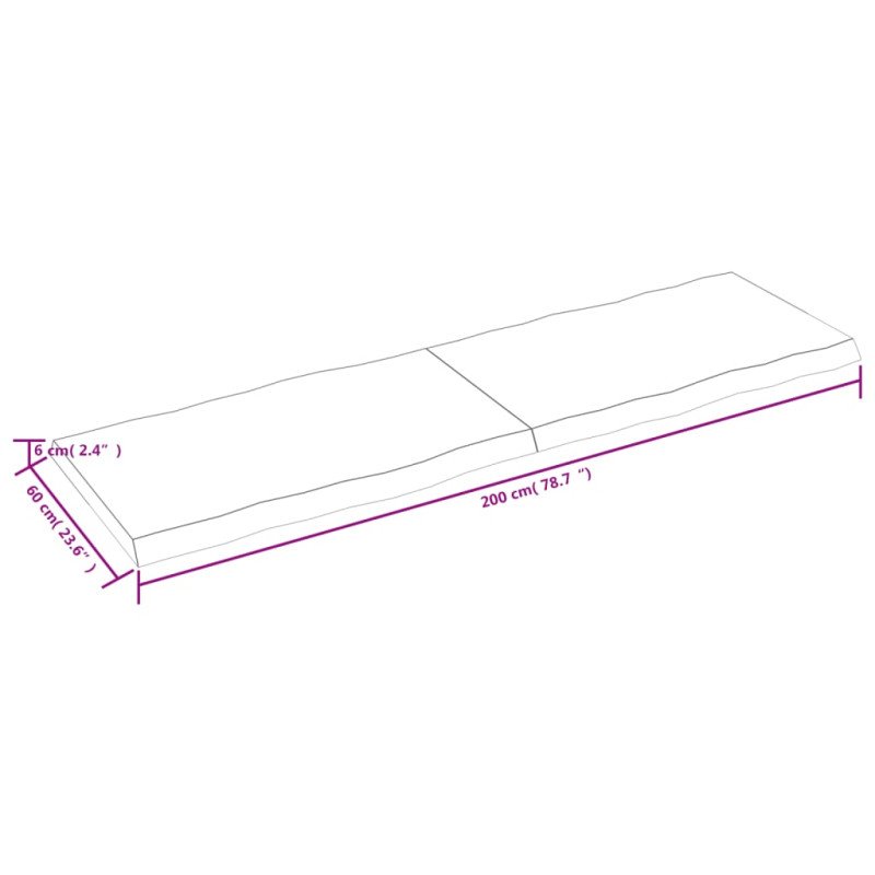 vidaXL Stolová doska svetlohnedá 200x60x(2-6)cm ošetrený masív hrany