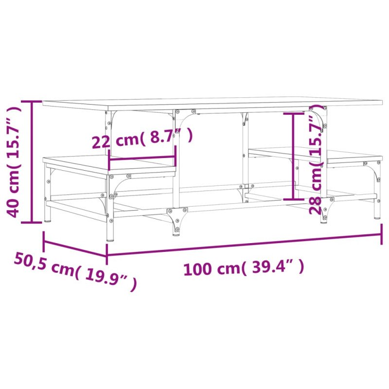 vidaXL Konferenčný stolík dymový dub 100x50,5x40 cm kompozitné drevo