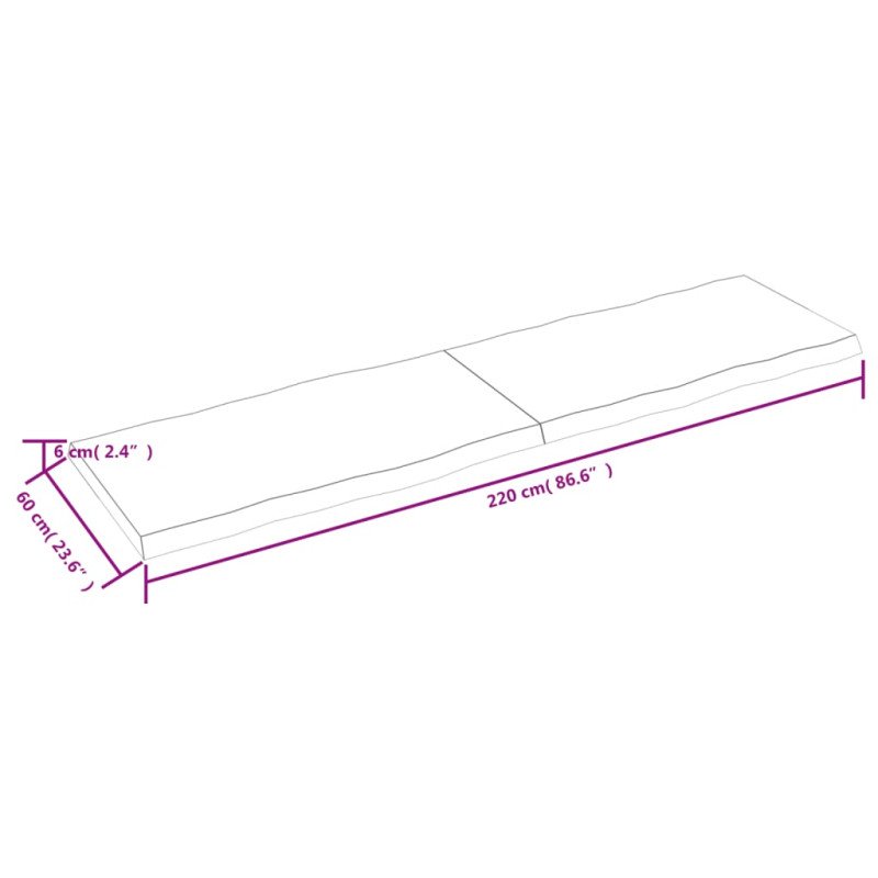 vidaXL Stolová doska svetlohnedá 220x60x(2-6)cm ošetrený masív hrany