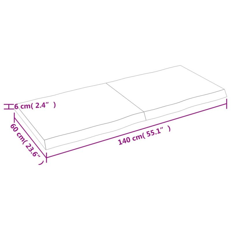 vidaXL Stolová doska tmavohnedá 140x60x(2-6)cm ošetrený masív hrany