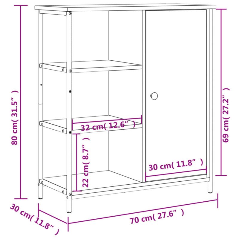 vidaXL Komoda hnedý dub 70x30x80 cm kompozitné drevo