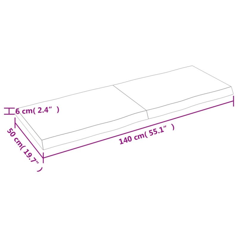vidaXL Stolová doska tmavohnedá 140x50x(2-6)cm ošetrený masív hrany