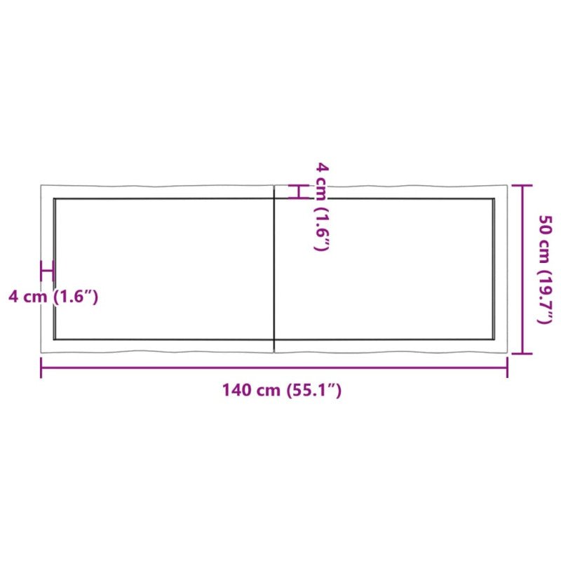 vidaXL Stolová doska tmavohnedá 140x50x(2-6)cm ošetrený masív hrany