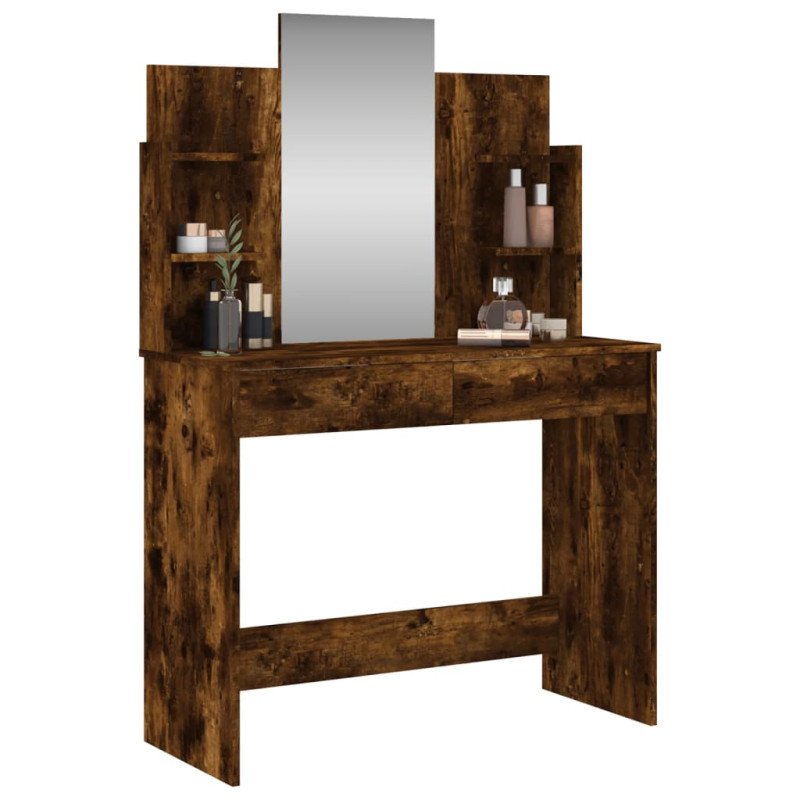 vidaXL Toaletný stolík so zrkadlom dymový dub 96x39x142 cm