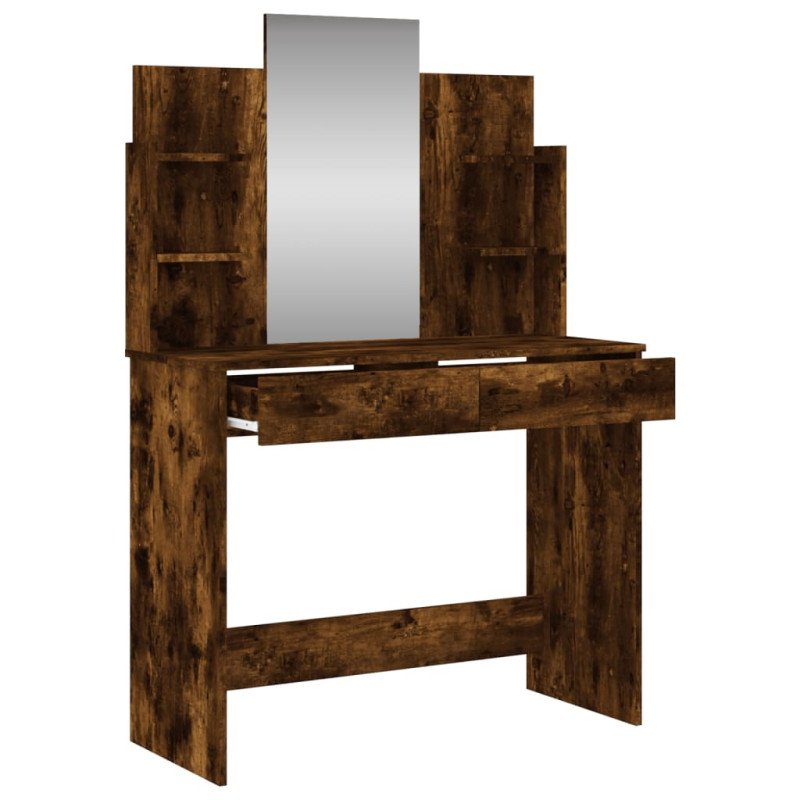 vidaXL Toaletný stolík so zrkadlom dymový dub 96x39x142 cm