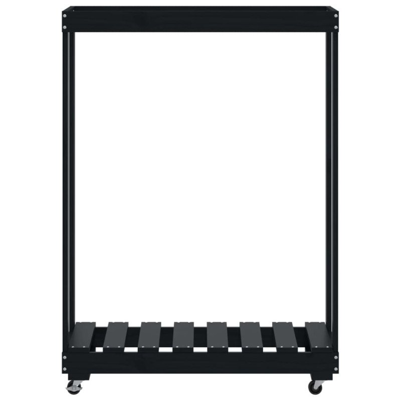 vidaXL Držiak na polená kolieska čierny 76,5x40x108cm masívna borovica