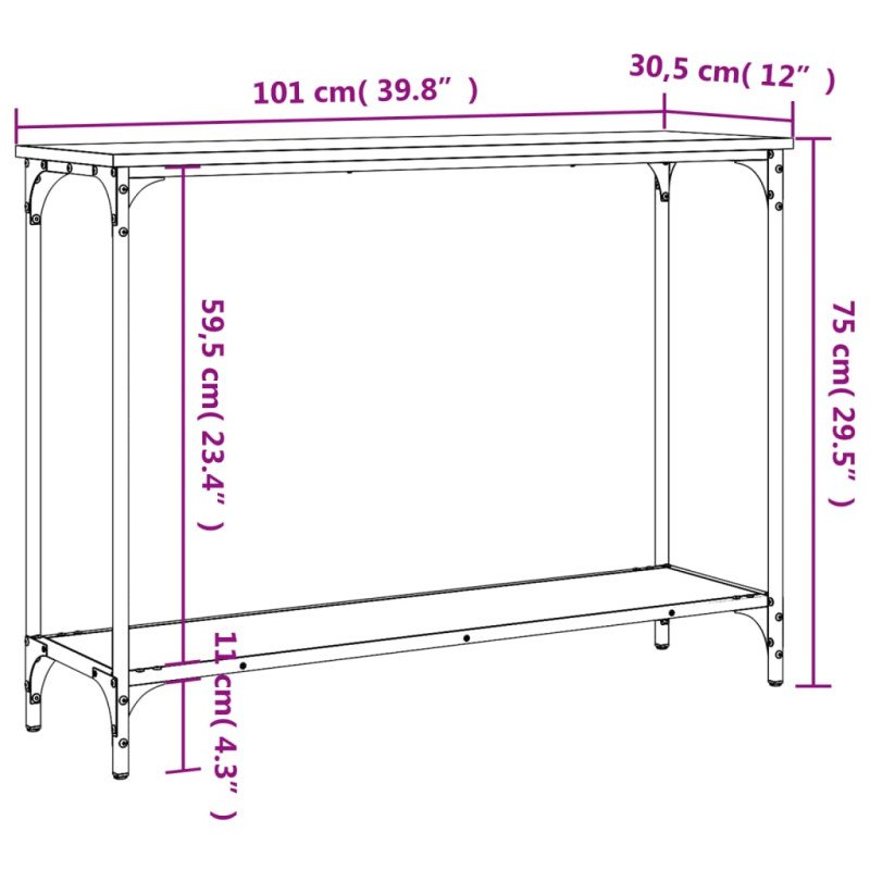 vidaXL Konzolový stolík dymový dub 101x30,5x75 cm kompozitné drevo