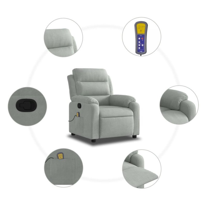 vidaXL Masážne sklápacie kreslo bledosivé zamatové