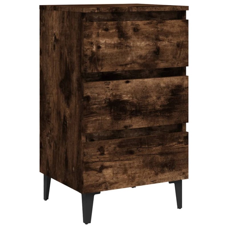 vidaXL Nočný stolík s kovovými nohami dymový dub 40x35x69 cm