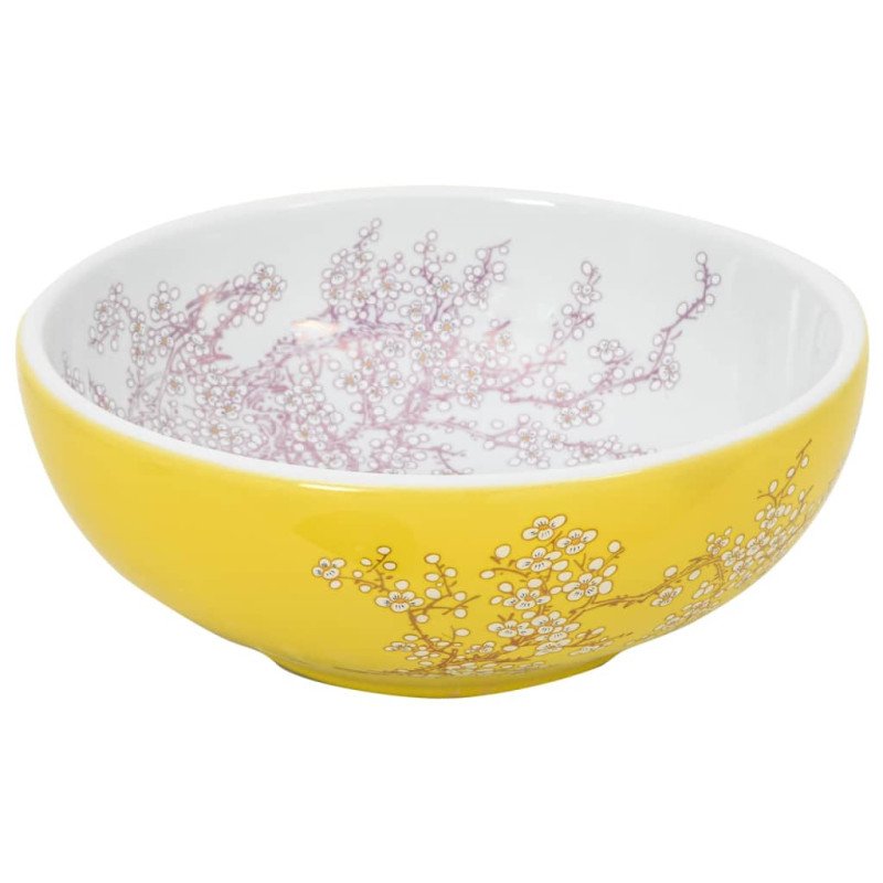 vidaXL Umývadlo na dosku bielo-žlté okrúhle Φ41x14 cm keramické