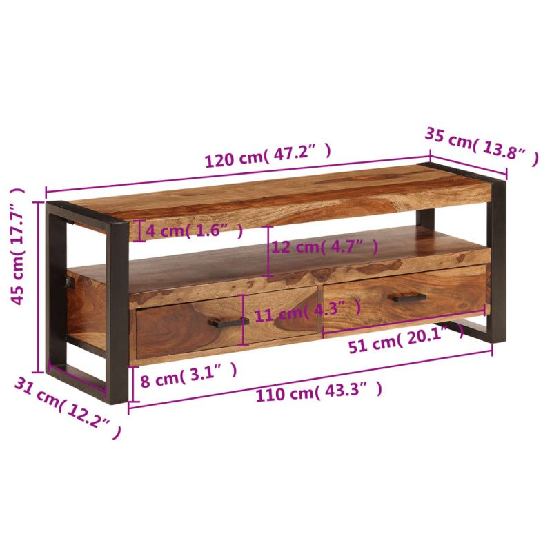 vidaXL TV skrinka zo sheeshamového dreva 120x35x45 cm