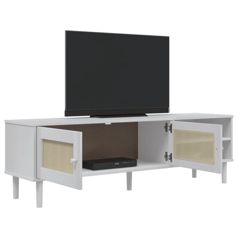 vidaXL TV skrinka SENJA ratanový vzhľad biela 158x40x49 cm borovica